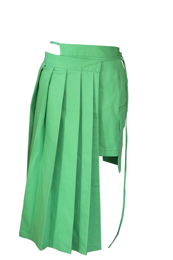 【I AM MARI】Keirin Silt Belted Skirt Airy Crinkle Belted Midi Skirt in Lime - Retro, Indie and