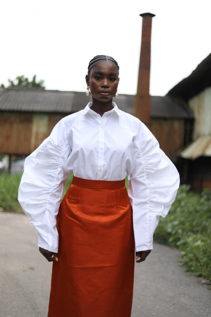 Zina Skirt (orange midi skirt)