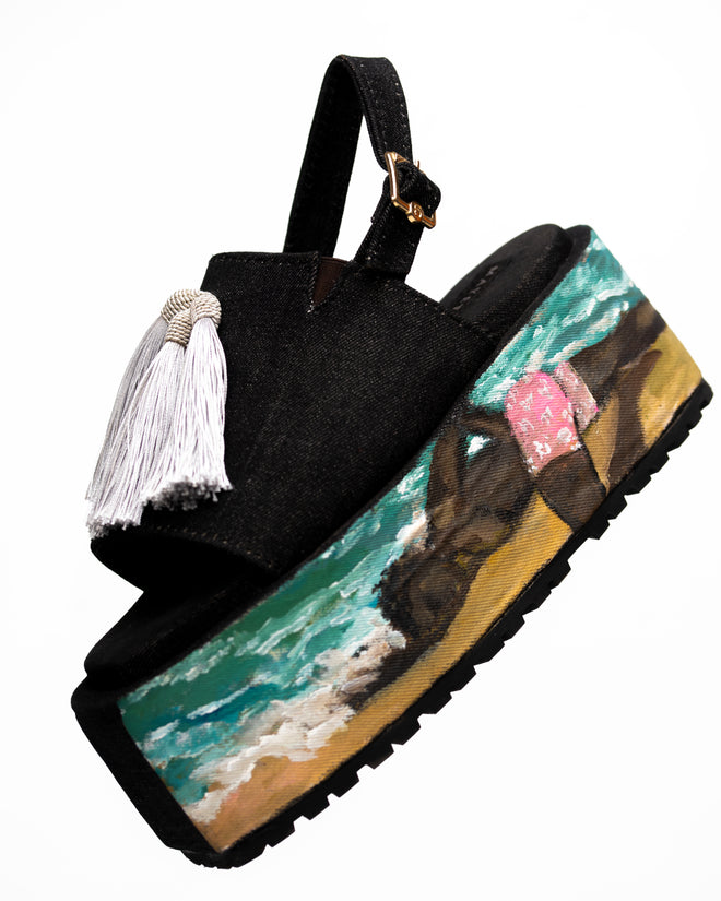 The hand painted denim platform sandal