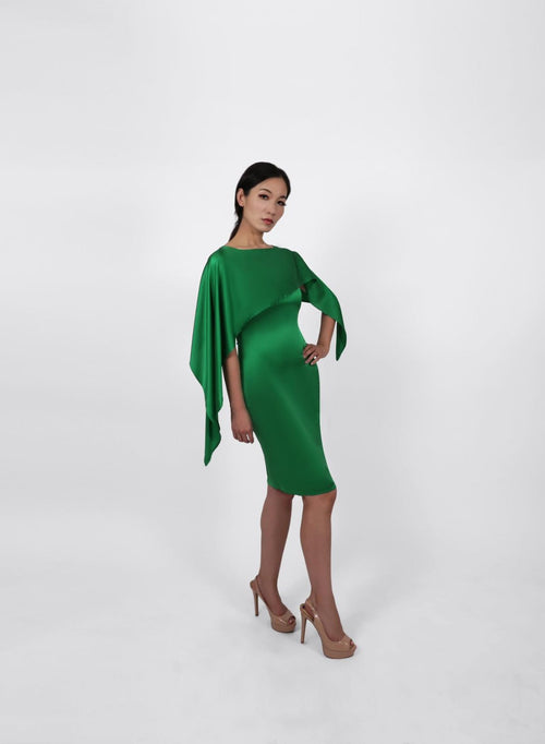 Asymmetrical Cape Silk Dress